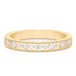 Milgrain Half Eternity Wedding Band with Diamond Accents in 10K Solid Yellow Gold with Lab Diamond