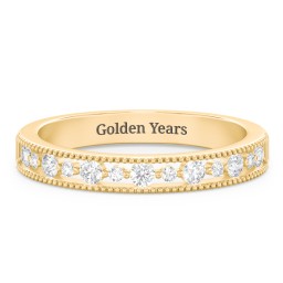 Milgrain Half Eternity Wedding Band with Diamond Accents in 10K Solid Yellow Gold with Lab Diamond