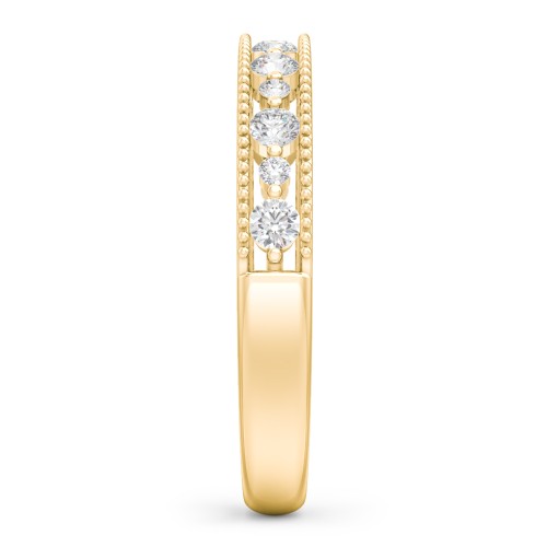 Milgrain Half Eternity Wedding Band with Diamond Accents – 10K Yellow Gold with Lab Diamond