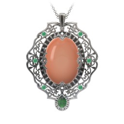 Murdoch Mysteries - Oval Cabochon Pendant in 925 Sterling Silver with Orange Moonstone and Emerald