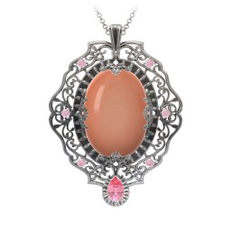 Murdoch Mysteries - Oval Cabochon Pendant in 925 Sterling Silver with Orange Moonstone and Pink Tourmaline