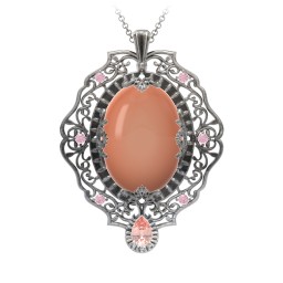 Murdoch Mysteries - Oval Cabochon Pendant in 925 Sterling Silver with Orange Moonstone, Morganite, and Pink Tourmaline