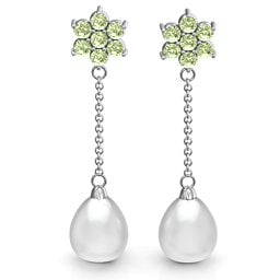 Freshwater Pearl Drop Earrings with Floral Detail