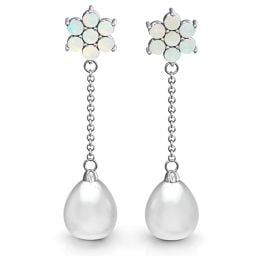 Freshwater Pearl Drop Earrings with Floral Detail