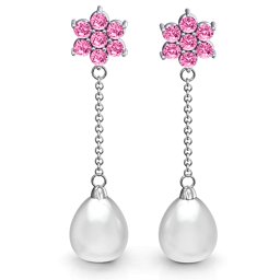 Freshwater Pearl Drop Earrings with Floral Detail