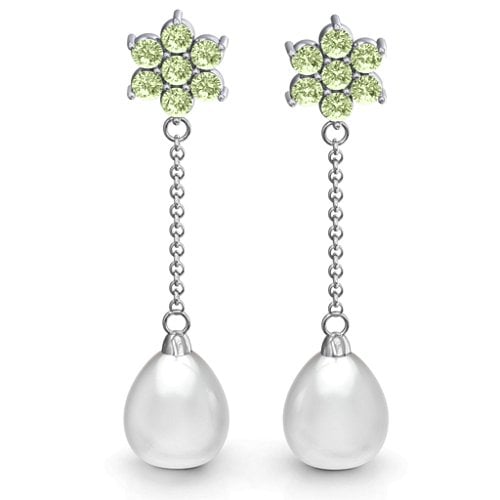 Freshwater Pearl Drop Earrings with Floral Detail