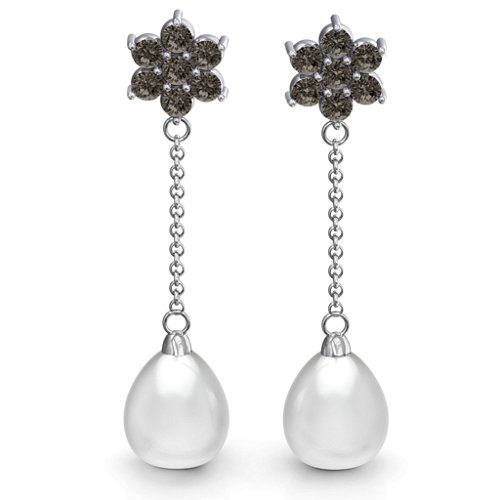 Freshwater Pearl Drop Earrings with Floral Detail