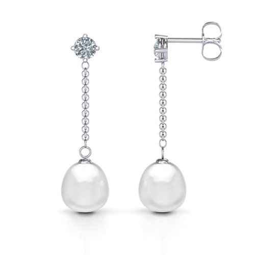 Elegant Solitaire Stud Freshwater Pearl Drop Earrings