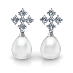 Freshwater Pearl Drop Earrings with Accents in 925 Sterling Silver with Diamond