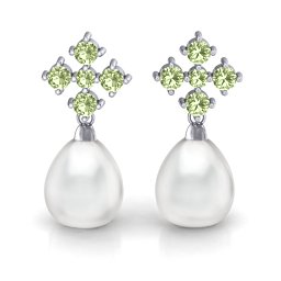 Freshwater Pearl Drop Earrings with Accents in 925 Sterling Silver with Peridot