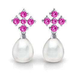 Freshwater Pearl Drop Earrings with Accents in 925 Sterling Silver with Pink Tourmaline