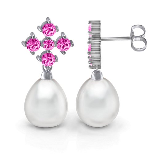 Freshwater Pearl Drop Earrings with Accents – Sterling Silver with Pink Tourmaline