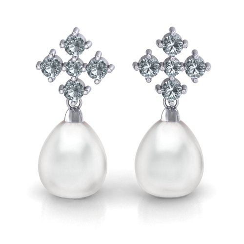 Freshwater Pearl Drop Earrings with Accents – Sterling Silver with Diamond