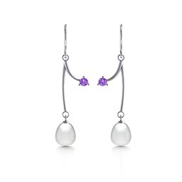 Freshwater Pearl Vine Earrings in 925 Sterling Silver with Amethyst