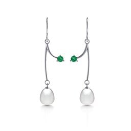Freshwater Pearl Vine Earrings in 925 Sterling Silver with Emerald