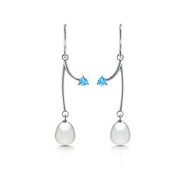 Freshwater Pearl Vine Earrings in 925 Sterling Silver with Blue Topaz