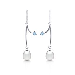 Freshwater Pearl Vine Earrings in 925 Sterling Silver with Aquamarine
