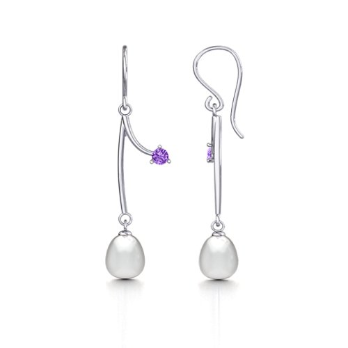 Freshwater Pearl Vine Earrings – Sterling Silver with Amethyst