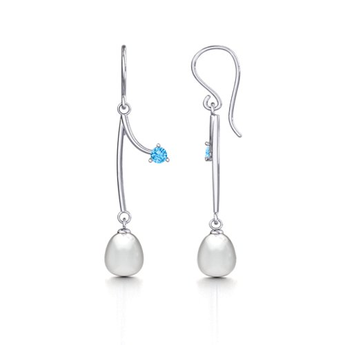 Freshwater Pearl Vine Earrings – Sterling Silver with Blue Topaz