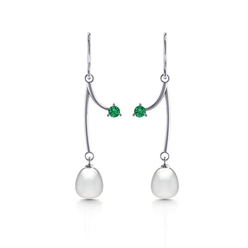 Freshwater Pearl Vine Earrings – Sterling Silver with Emerald