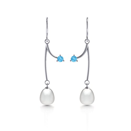 Freshwater Pearl Vine Earrings – Sterling Silver with Blue Topaz
