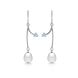Freshwater Pearl Vine Earrings in 925 Sterling Silver with Aquamarine