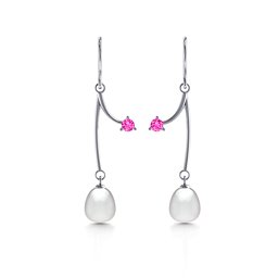 Freshwater Pearl Vine Earrings in 925 Sterling Silver with Pink Tourmaline