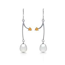Freshwater Pearl Vine Earrings in 925 Sterling Silver with Citrine