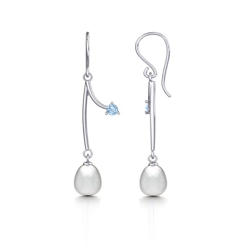 Freshwater Pearl Vine Earrings – Sterling Silver with Aquamarine