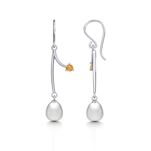 Freshwater Pearl Vine Earrings – Sterling Silver with Citrine