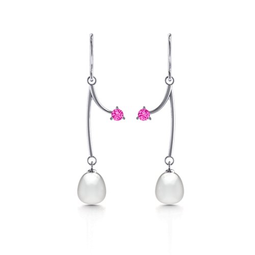 Freshwater Pearl Vine Earrings – Sterling Silver with Pink Tourmaline