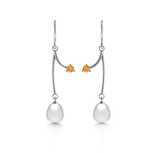 Freshwater Pearl Vine Earrings – Sterling Silver with Citrine