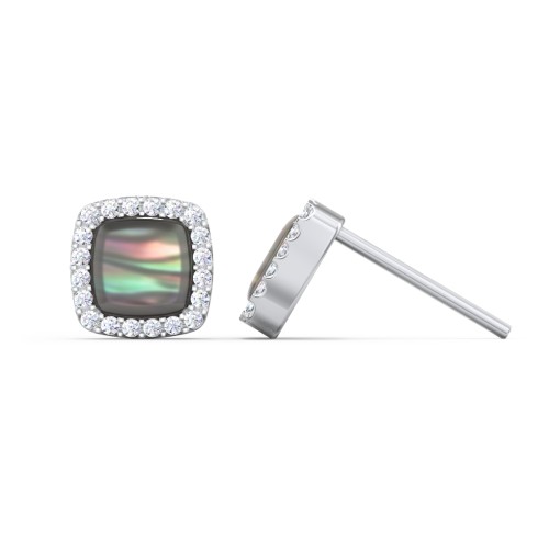 Black Mother of Pearl Halo Stud Earrings – Sterling Silver