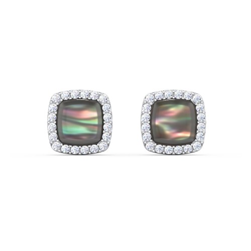 Black Mother of Pearl Halo Stud Earrings – Sterling Silver