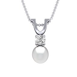 Round Solitaire with Freshwater Pearl Pendant Drop