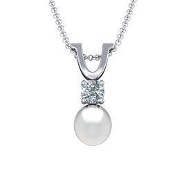 Round Solitaire with Freshwater Pearl Pendant Drop