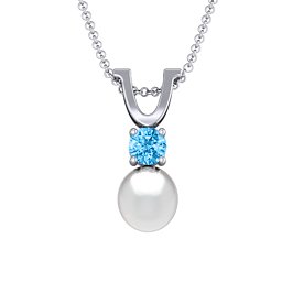 Round Solitaire with Freshwater Pearl Pendant Drop in 925 Sterling Silver with Blue Topaz