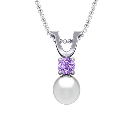 Round Solitaire with Freshwater Pearl Pendant Drop