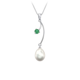 Freshwater Pearl Vine Pendant in 925 Sterling Silver with Emerald