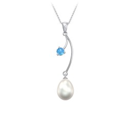 Freshwater Pearl Vine Pendant in 925 Sterling Silver with Blue Topaz