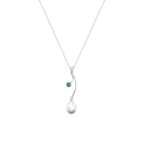 Freshwater Pearl Vine Pendant – Sterling Silver with Emerald