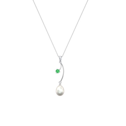 Freshwater Pearl Vine Pendant – Sterling Silver with Emerald