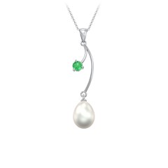 Freshwater Pearl Vine Pendant – Sterling Silver with Emerald