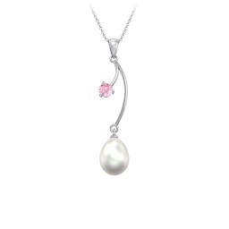 Freshwater Pearl Vine Pendant in 925 Sterling Silver with Pink Tourmaline