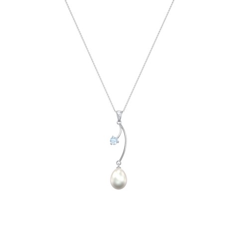 Freshwater Pearl Vine Pendant – Sterling Silver with Aquamarine