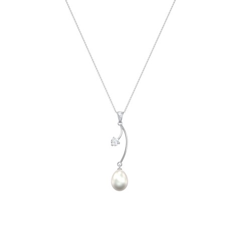 Freshwater Pearl Vine Pendant – Sterling Silver with Diamond