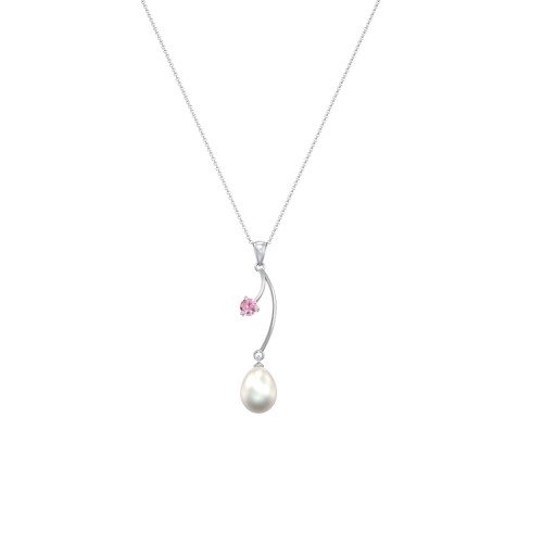 Freshwater Pearl Vine Pendant – Sterling Silver with Pink Tourmaline