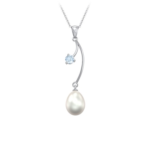 Freshwater Pearl Vine Pendant – Sterling Silver with Aquamarine