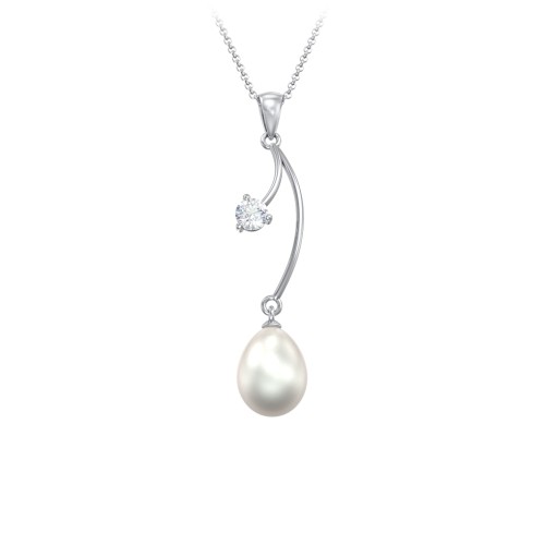 Freshwater Pearl Vine Pendant – Sterling Silver with Diamond