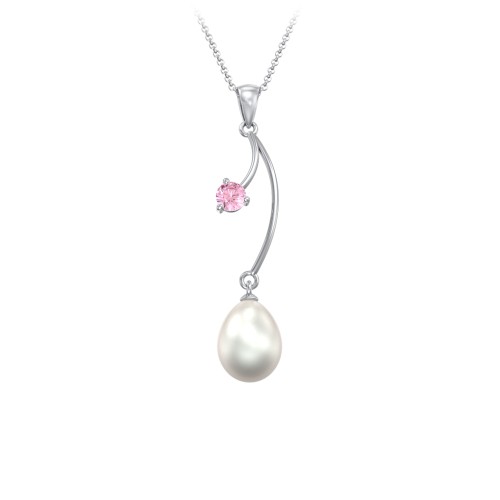 Freshwater Pearl Vine Pendant – Sterling Silver with Pink Tourmaline